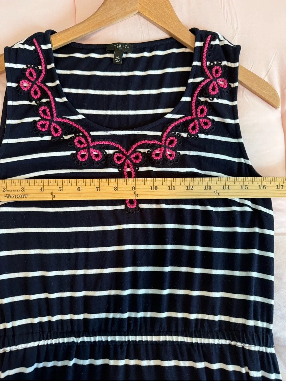 EMBROIDERED TASSEL-BELT STRIPE JERSEY MAXI DRESS, SIZE MP, GREAT CONDITION